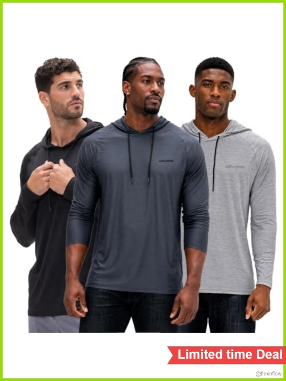 3 Pack Men's Athletic Workout Long Sleeve Hoodie Shirt Lightweight 90%